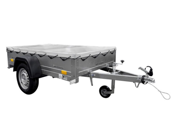 Remolque para coche 200×106 Remolque de jardín 200 KIPP con rueda jockey y lona plana – Peso bruto 750 kg